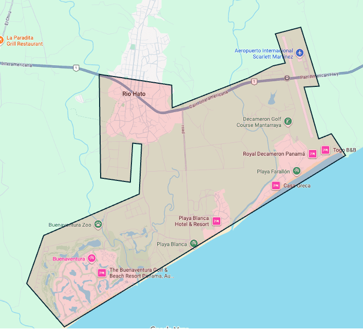 Map of the EMTS primary response area, covering Buenaventura, Río Hato, Playa Blanca, and Farallón